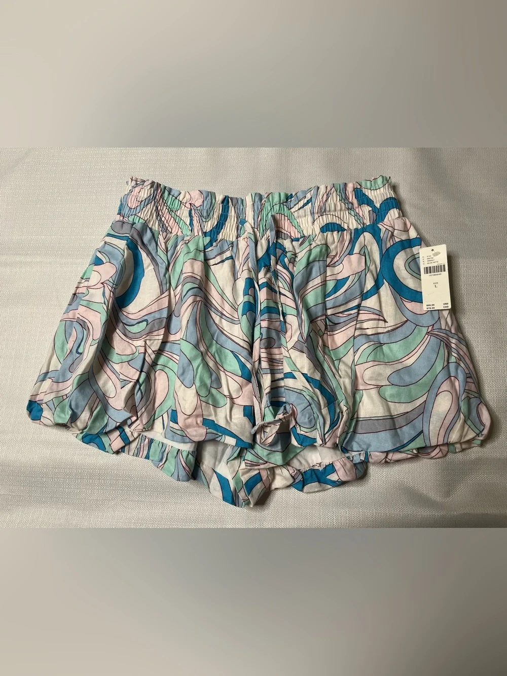 Anthropologie Celandine Bubble Bloomer Shorts Abstract Swirl Print Resort Y2K